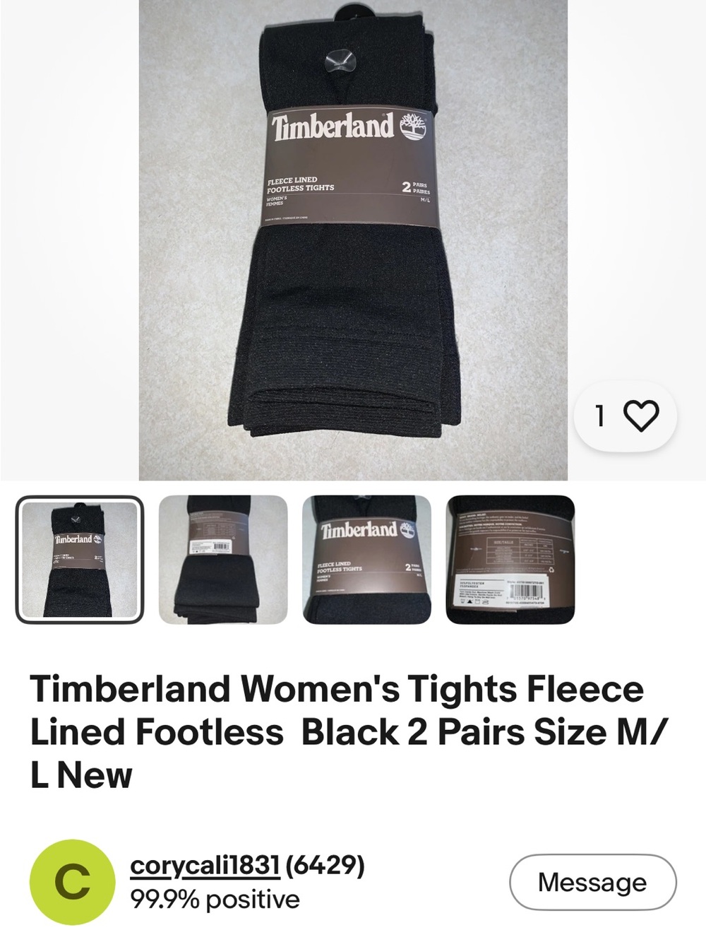 Timberland Black Fleece-Lined Footless Tights - 2 Pack
